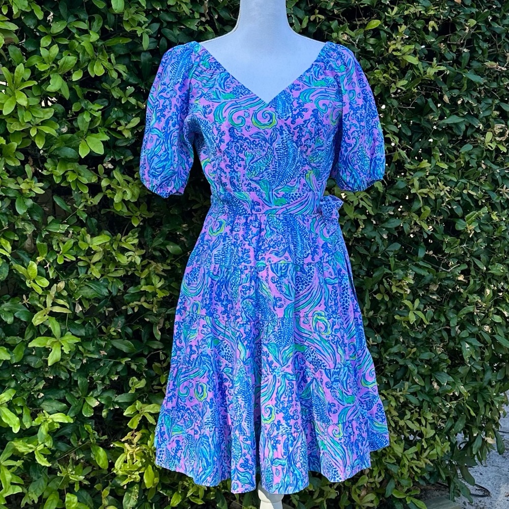 Lilly Pulitzer Iralee Linen Wrap Dress Lilac Rose We Mermaid Style 012609 - Picture 12 of 15